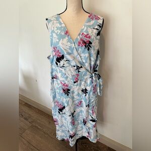 W Lane Frill Fern Dress Blue Pink Floral MIDI Faux Wrap  Tie Waist SZ 20 NWT